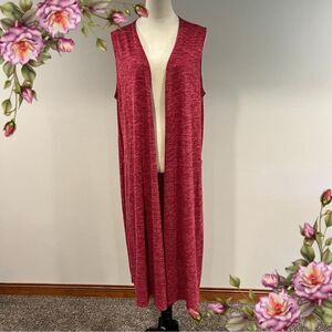 LuLaRoe Sleeveless Long Open Front Duster in Maroon